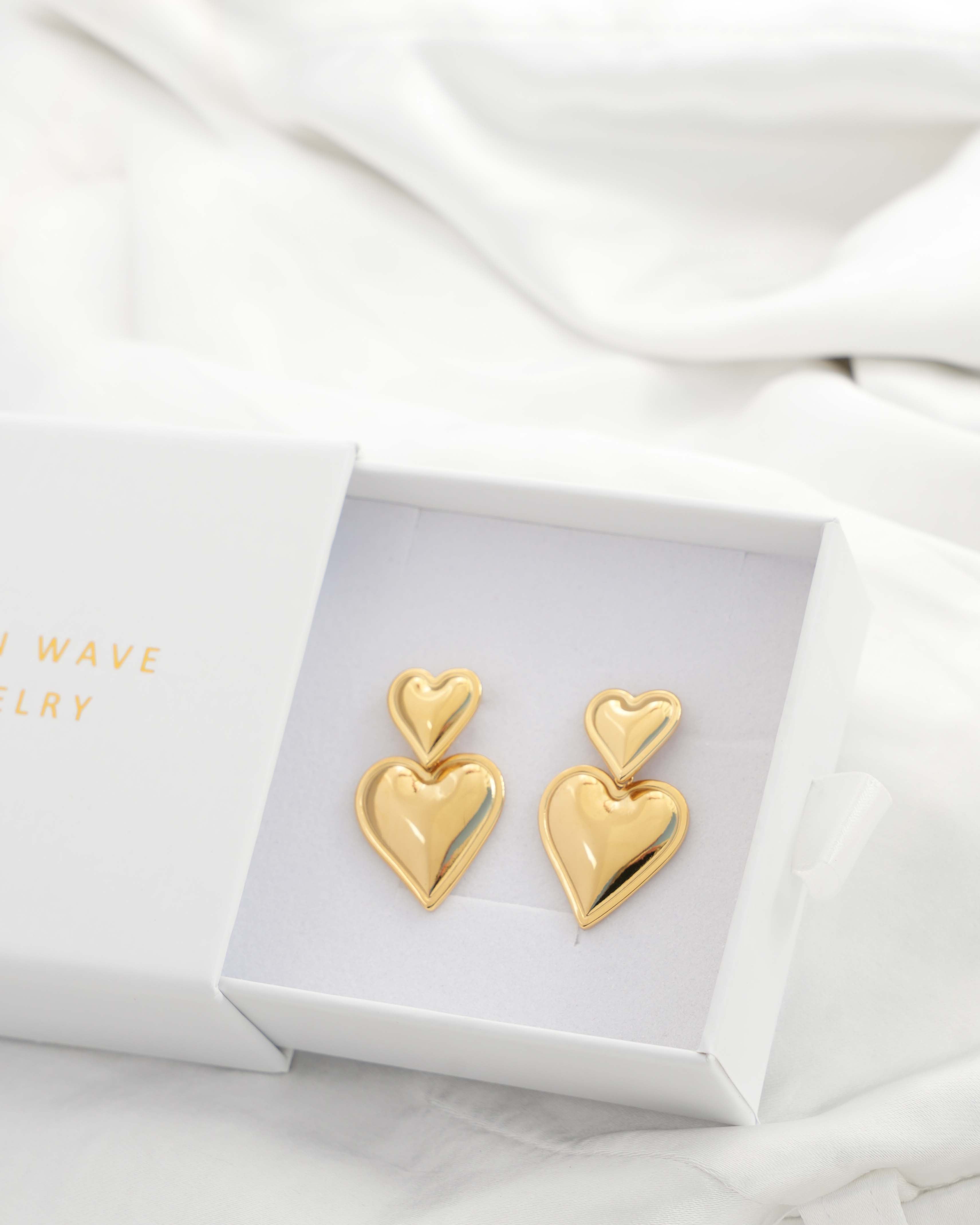 Ari - 18k Gold Double Heart Earrings