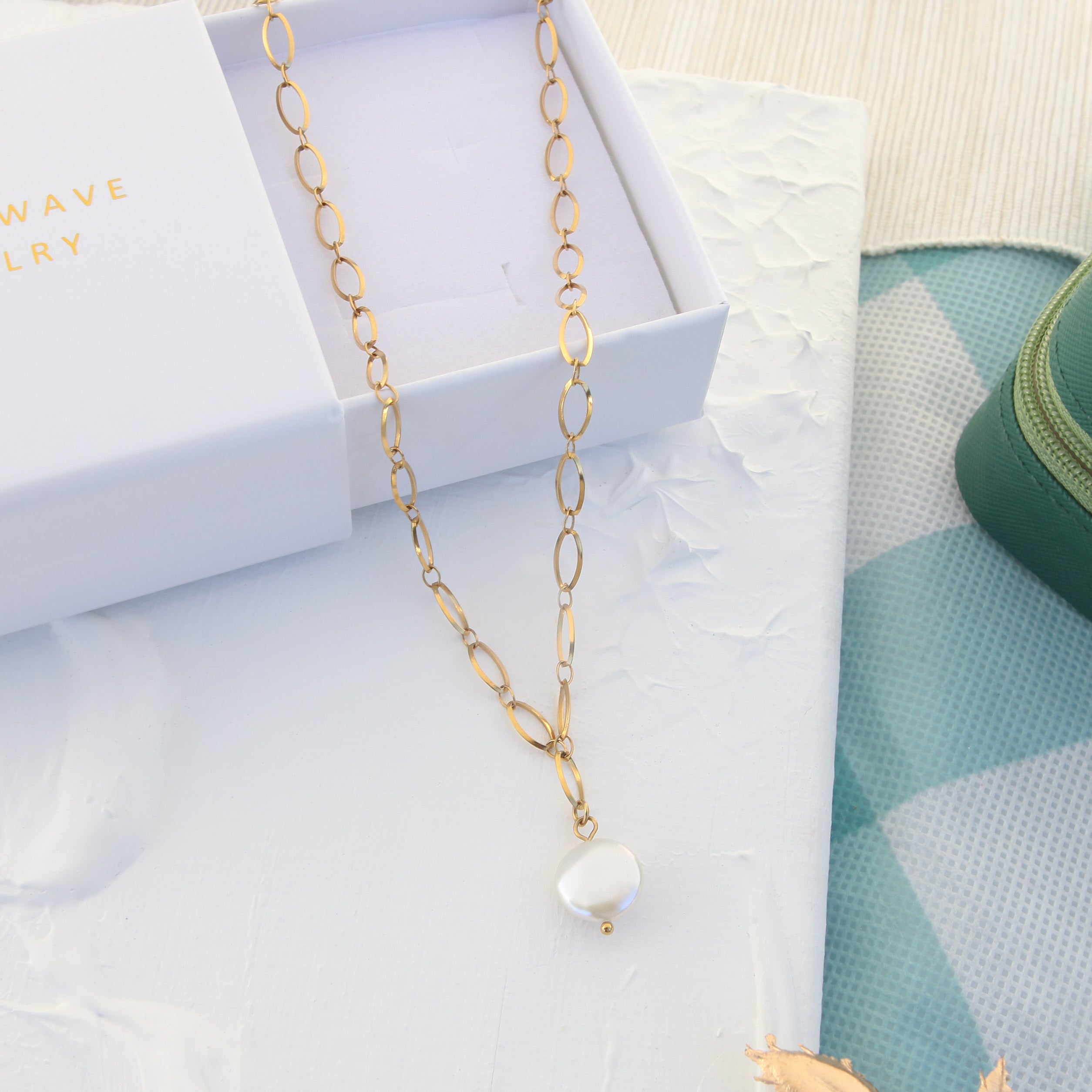 18k Gold Pearl Charm Necklace