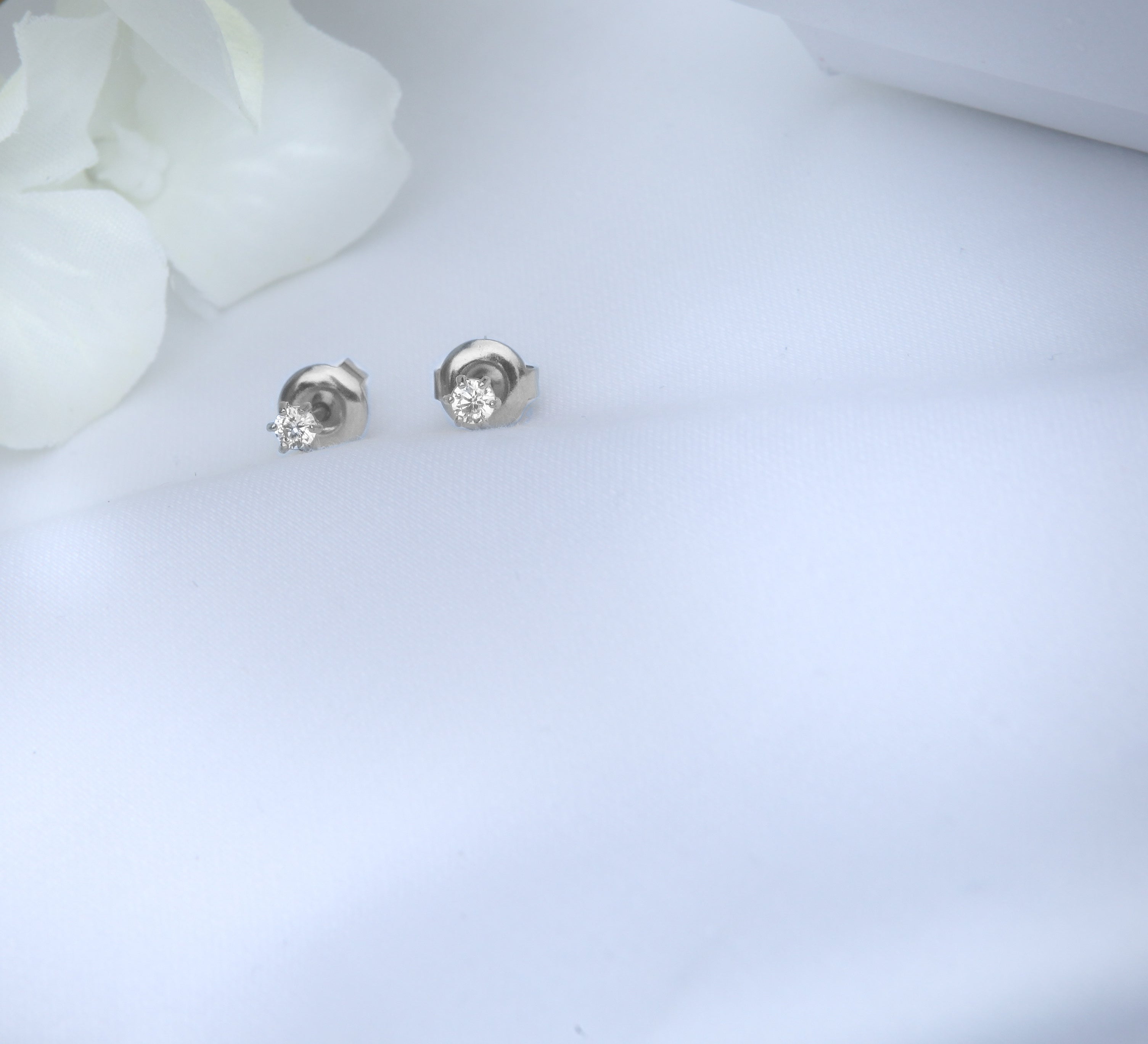 2mm Miniature Zirconia Studs - 18k Gold/Silver Earrings - Ocean Wave Jewelry