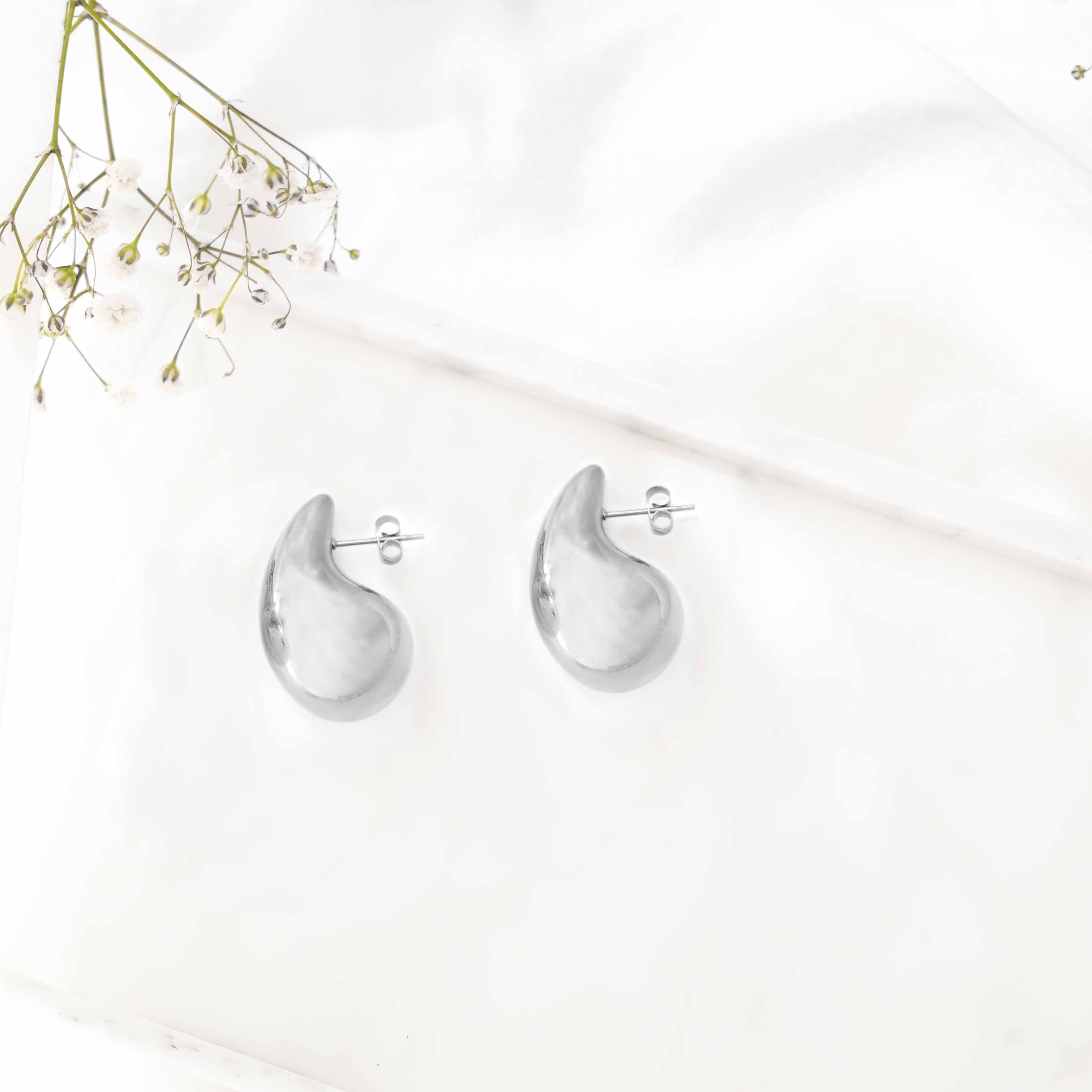 Celine -  Silver Dome Drop Earrings