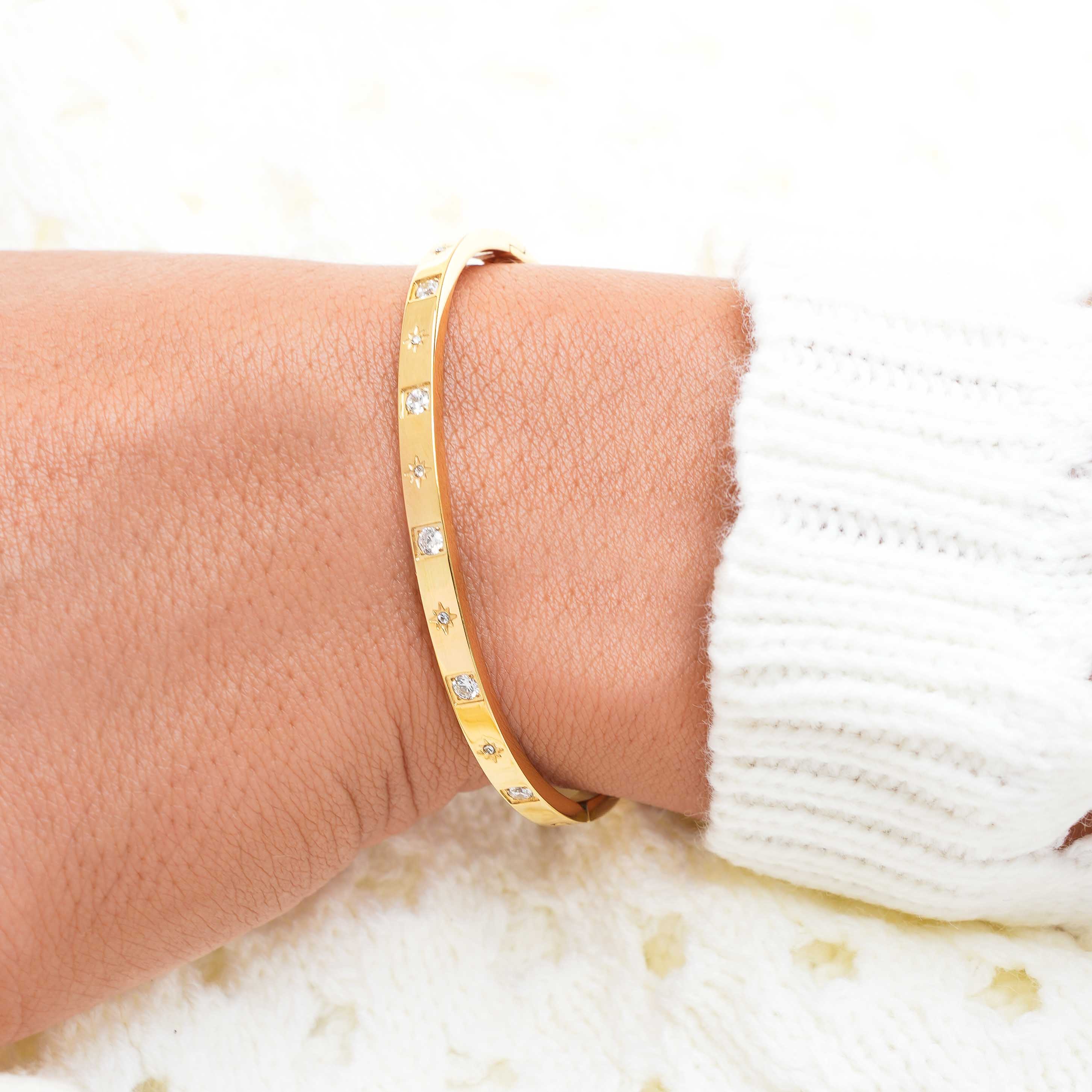 Glimmer - 18k Gold Bangle Zirconia Inset Bracelet