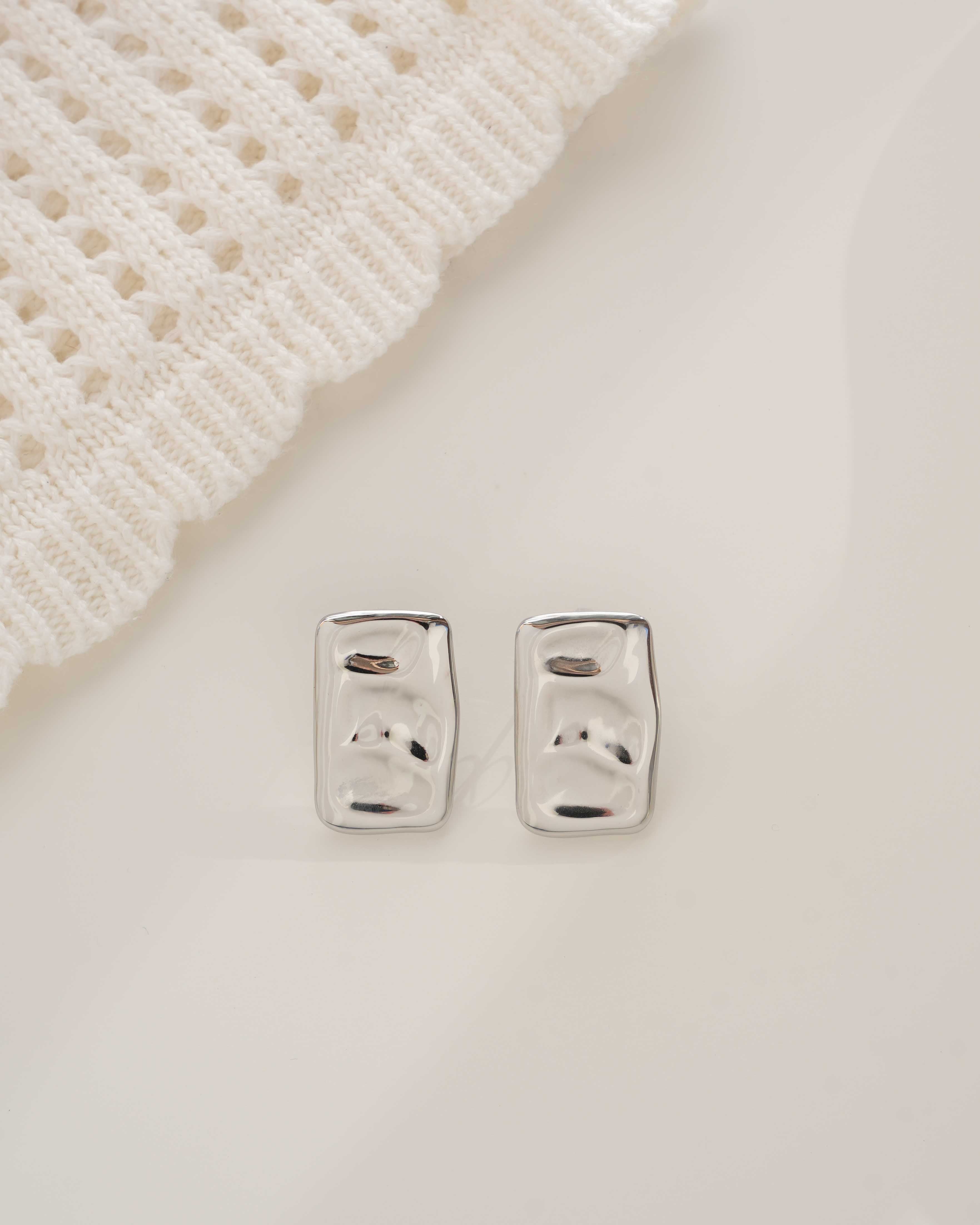 Auburn - Silver Statement Rectangle Earrings