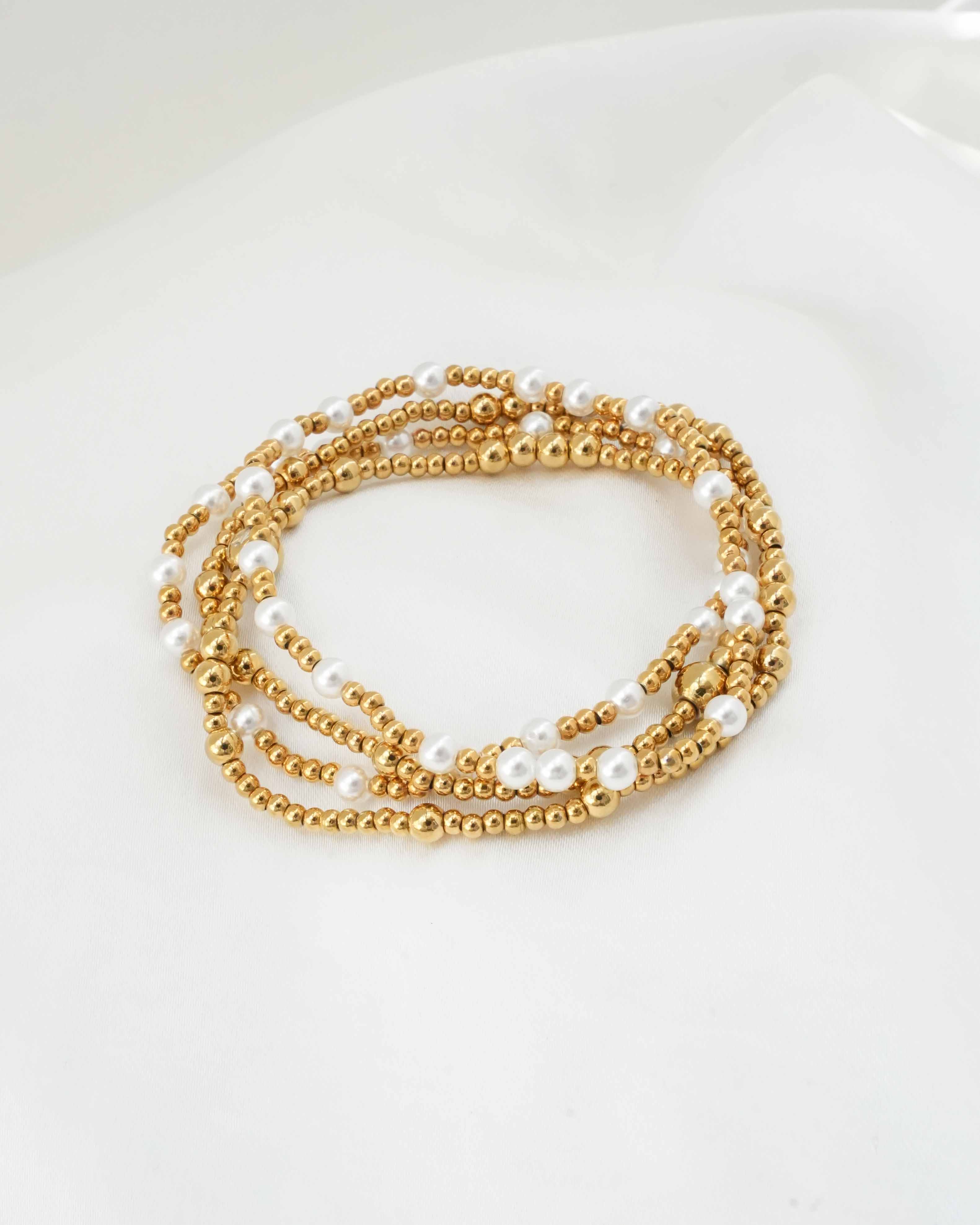 Beaded Bracelet Stack - 18k Gold Bracelet Set