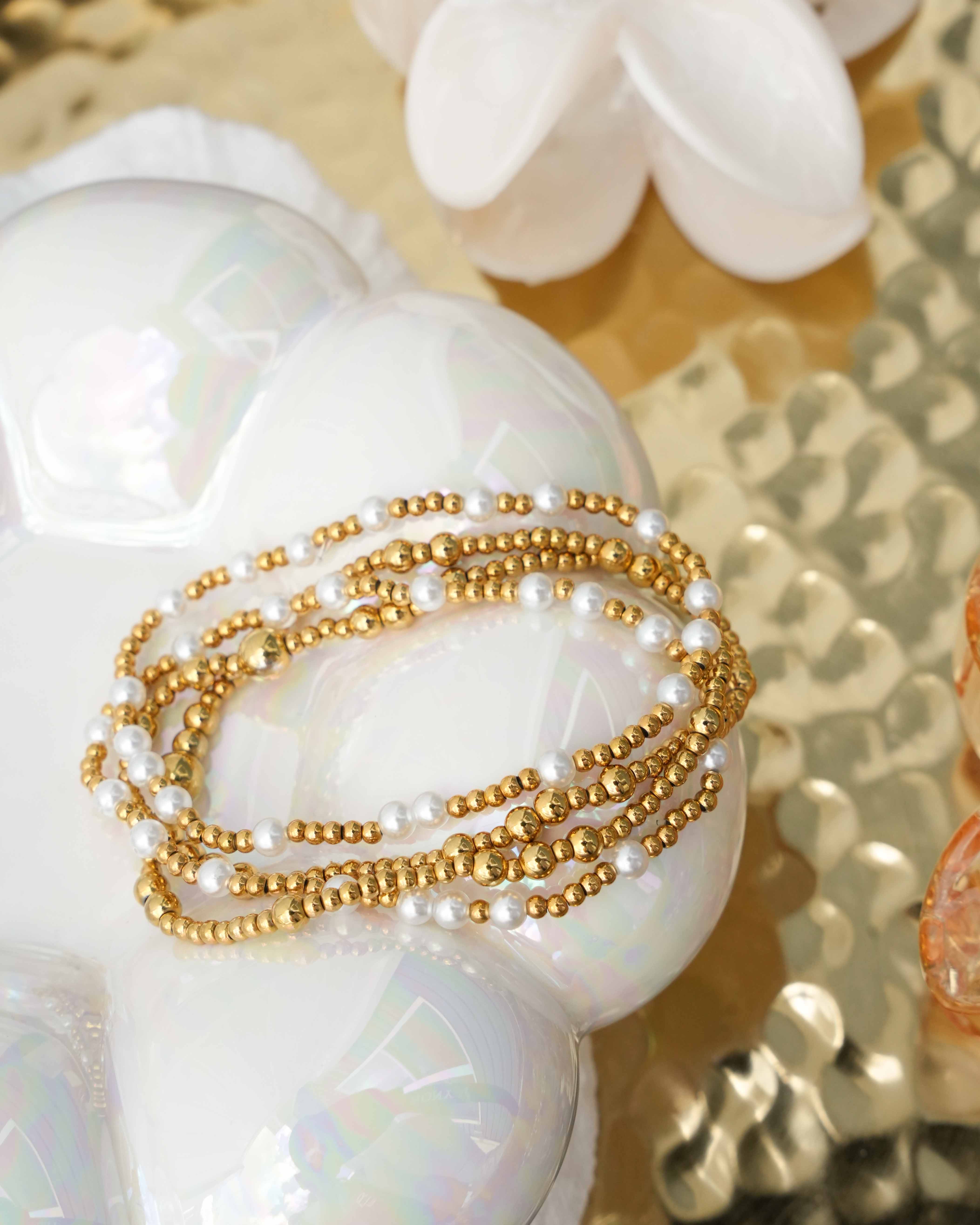 Beaded Bracelet Stack - 18k Gold Bracelet Set