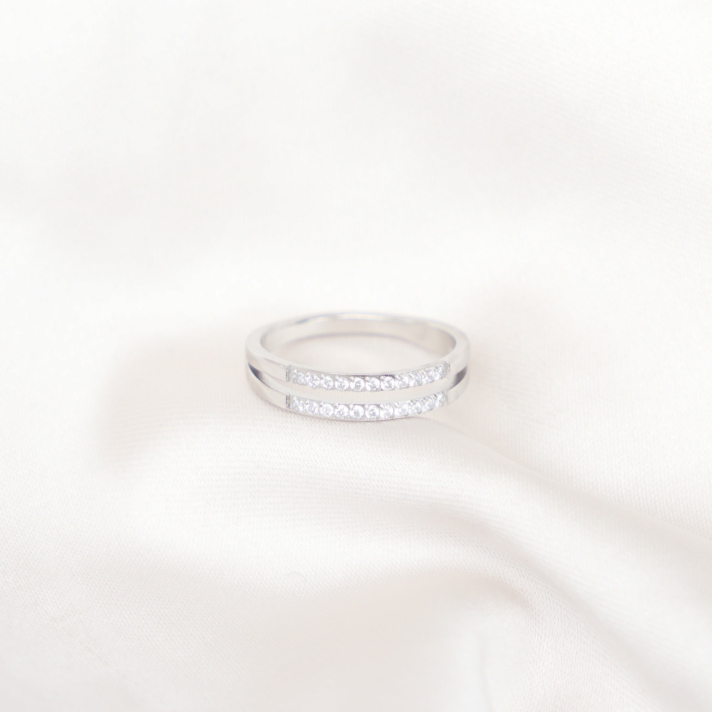 Augustine - Silver Zirconia Band Double Layered Ring