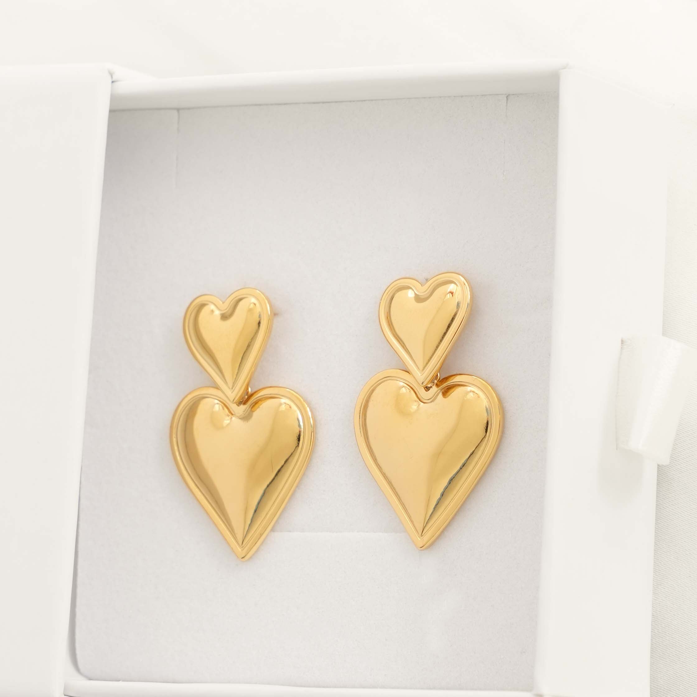 Ari - 18k Gold Double Heart Earrings
