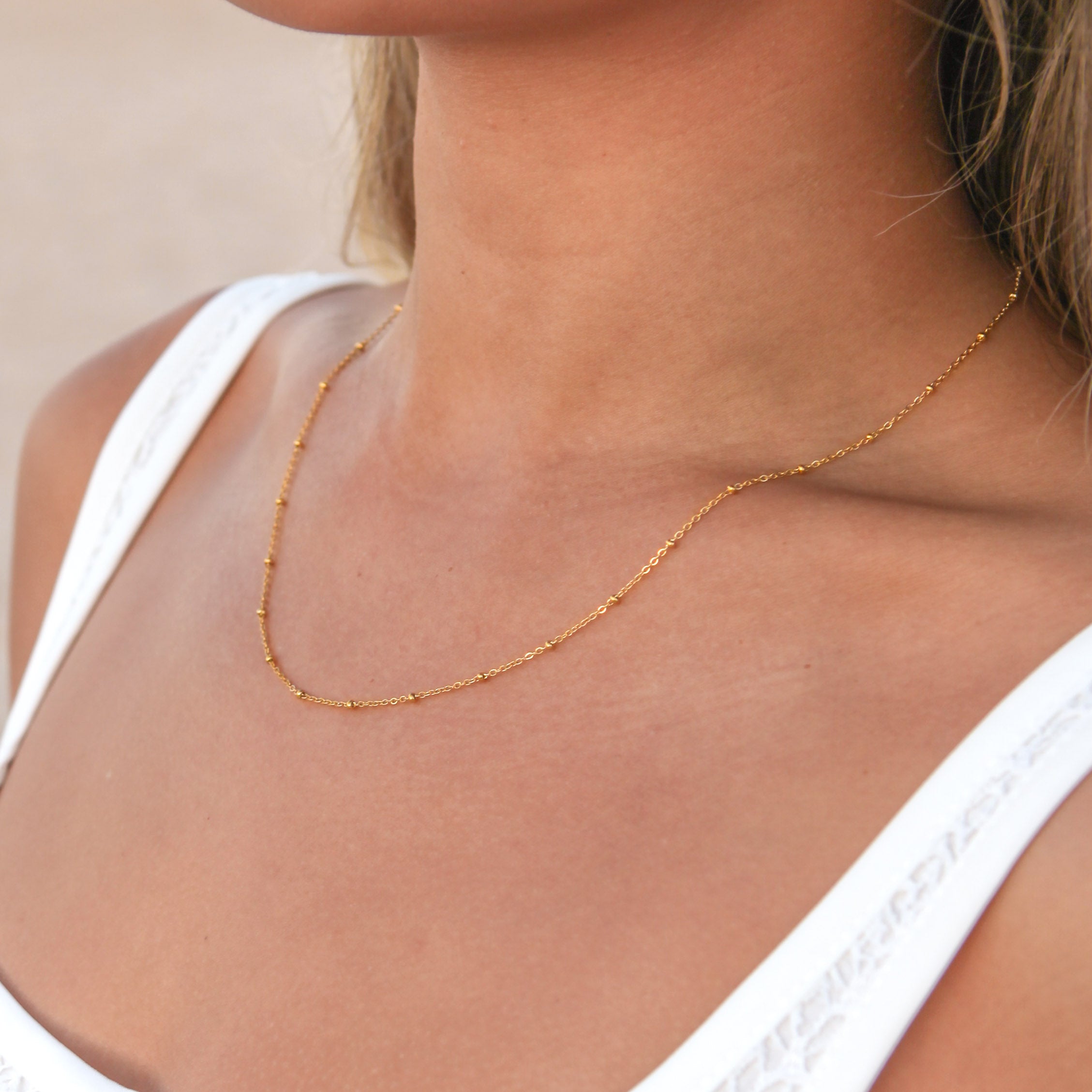 Gold Satellite Bead - 18k Gold Necklace