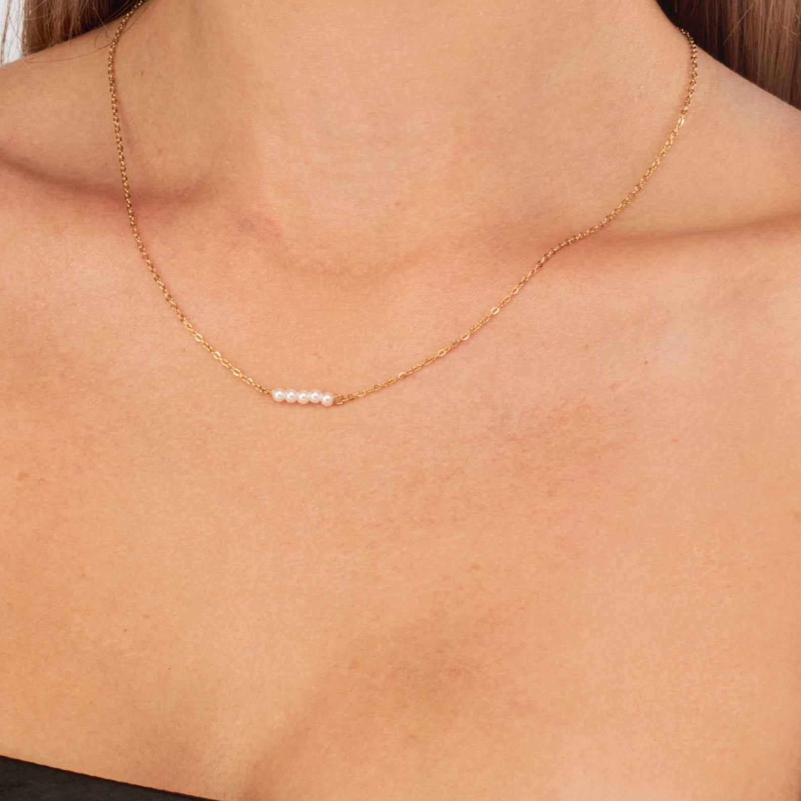 Karlie - 18k Gold White Pearl Bar Necklace - Ocean Wave Jewelry