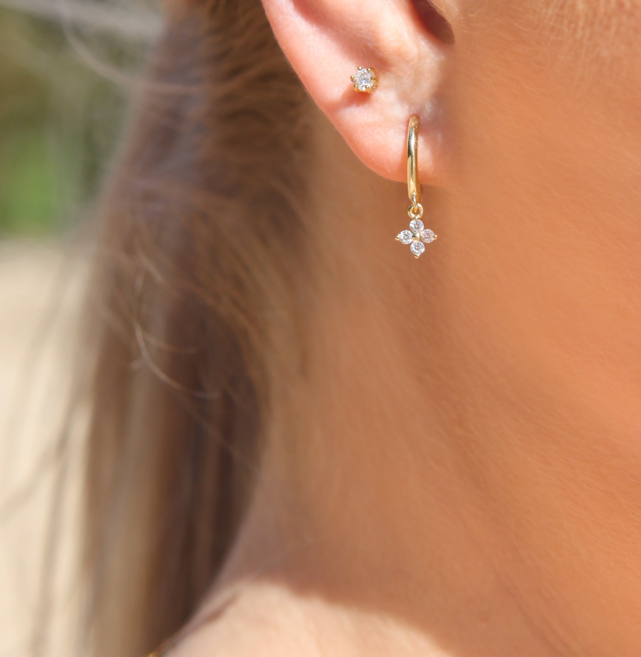 2mm Gold Cluster Earrings 2mm Miniature Zirconia Studs 18k Gold