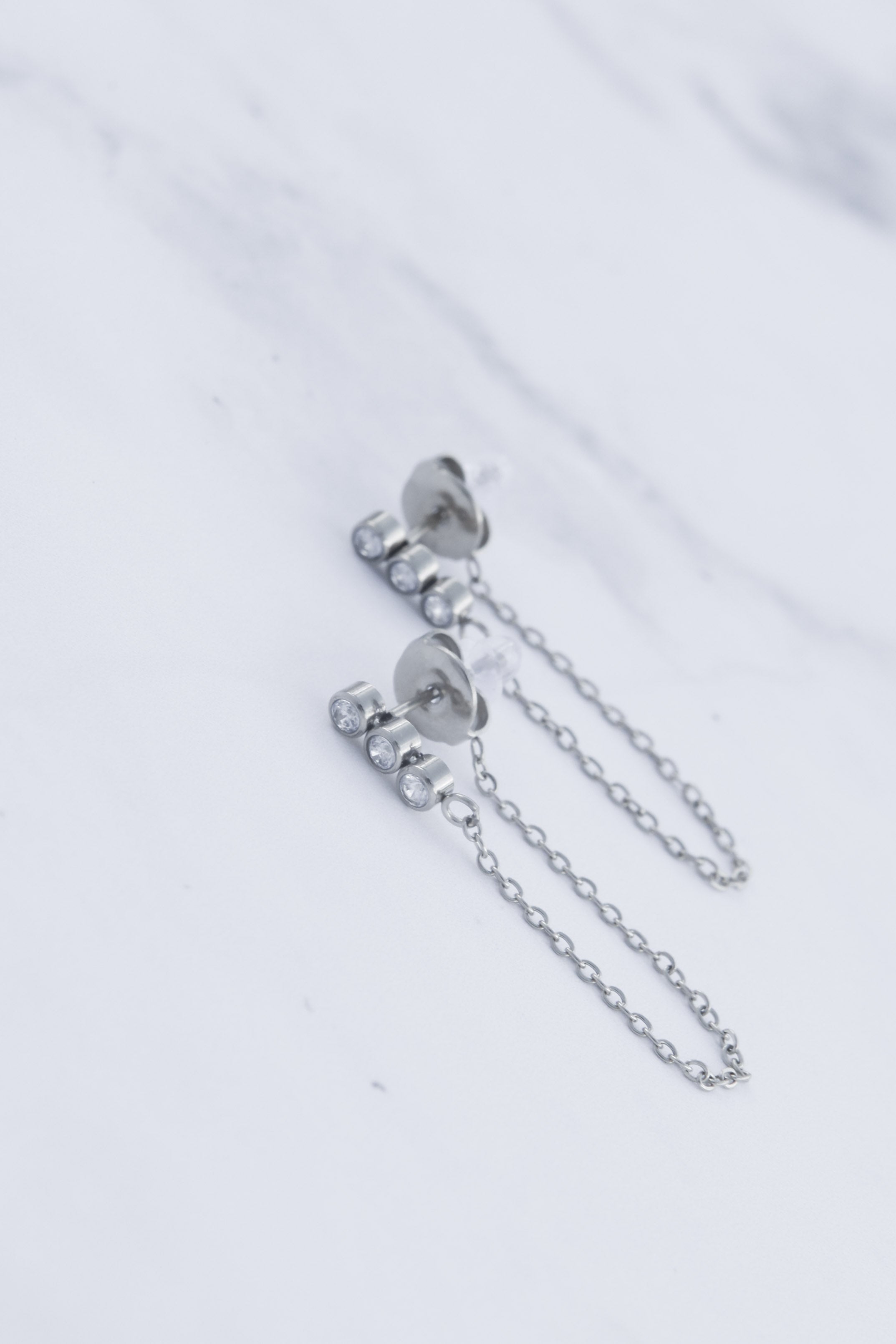 Hamptons - Silver Chain Zirconia Earrings - Ocean Wave Jewelry