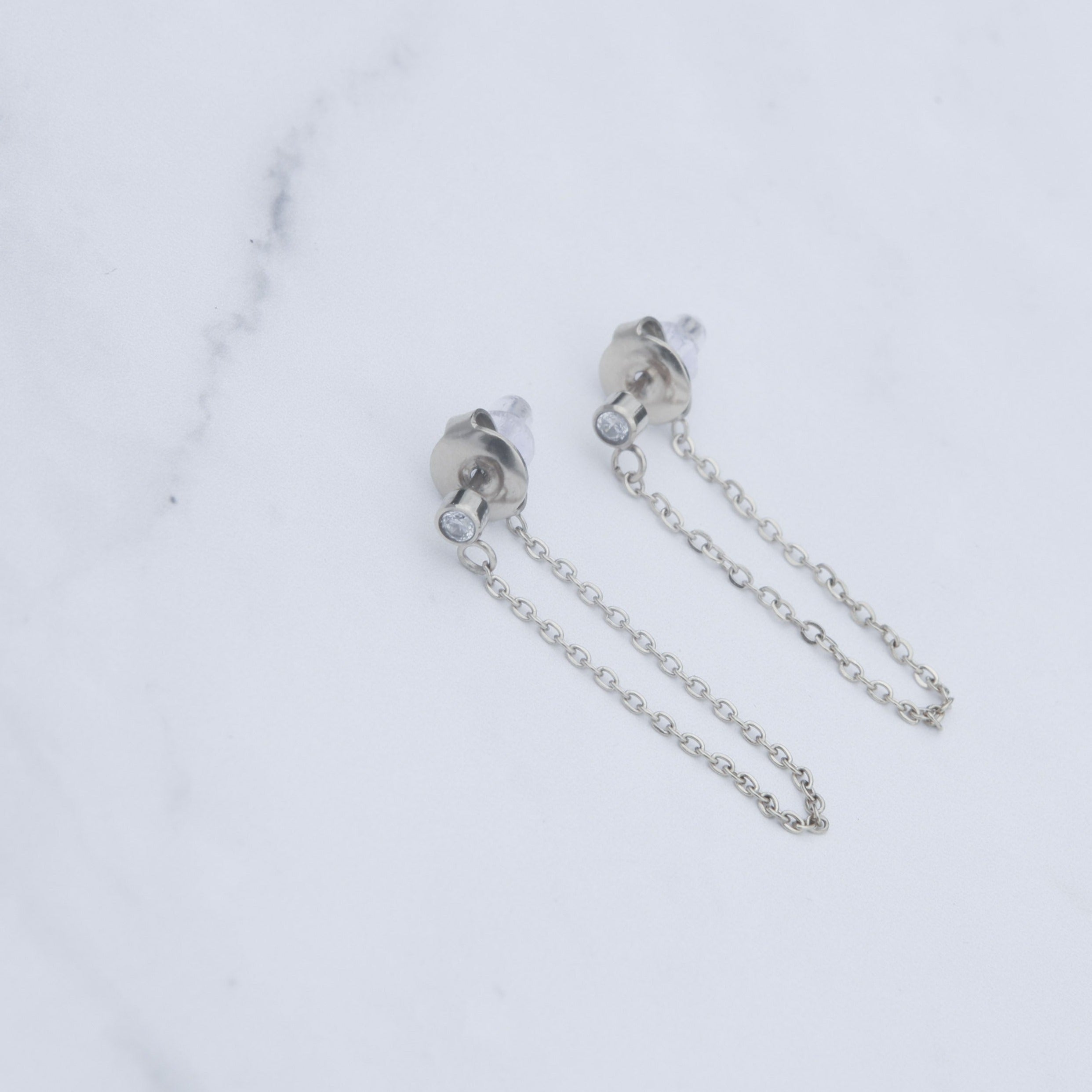 Carter - Silver Chain Zirconia Earrings - Ocean Wave Jewelry