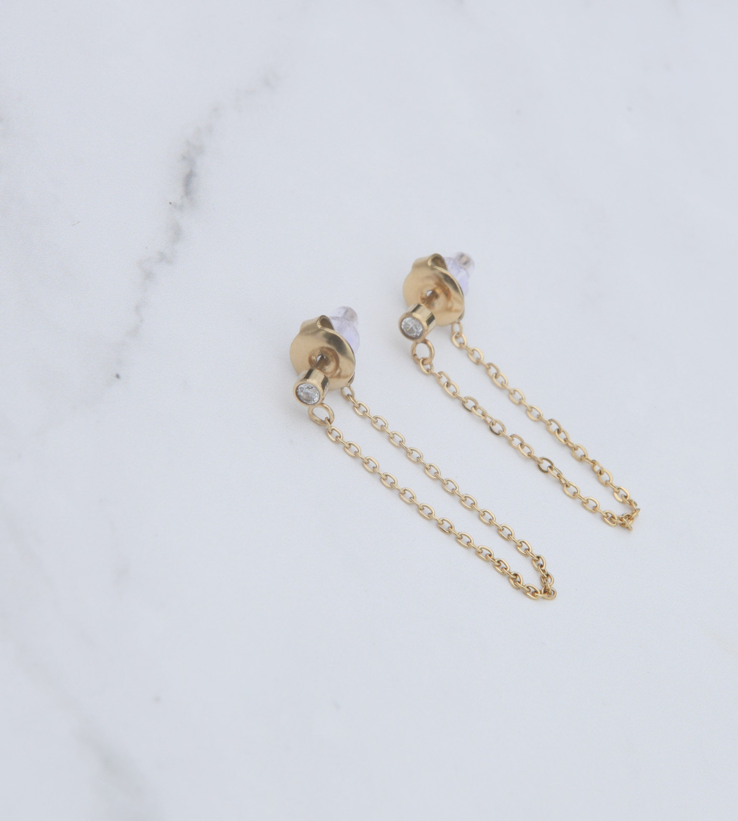 Carter - 18k Gold Chain Zirconia Earrings - Ocean Wave Jewelry