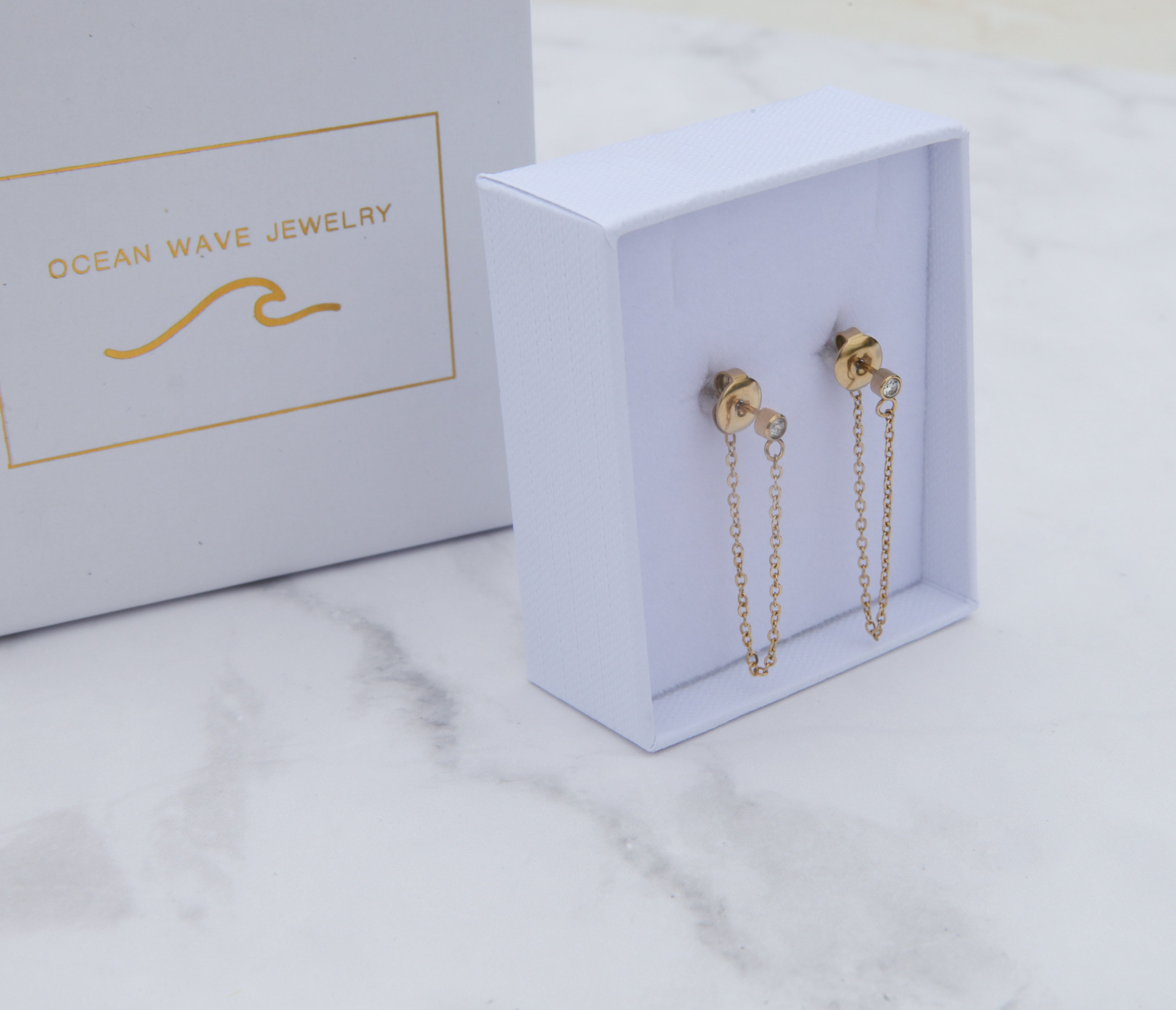 Carter - 18k Gold Chain Zirconia Earrings - Ocean Wave Jewelry