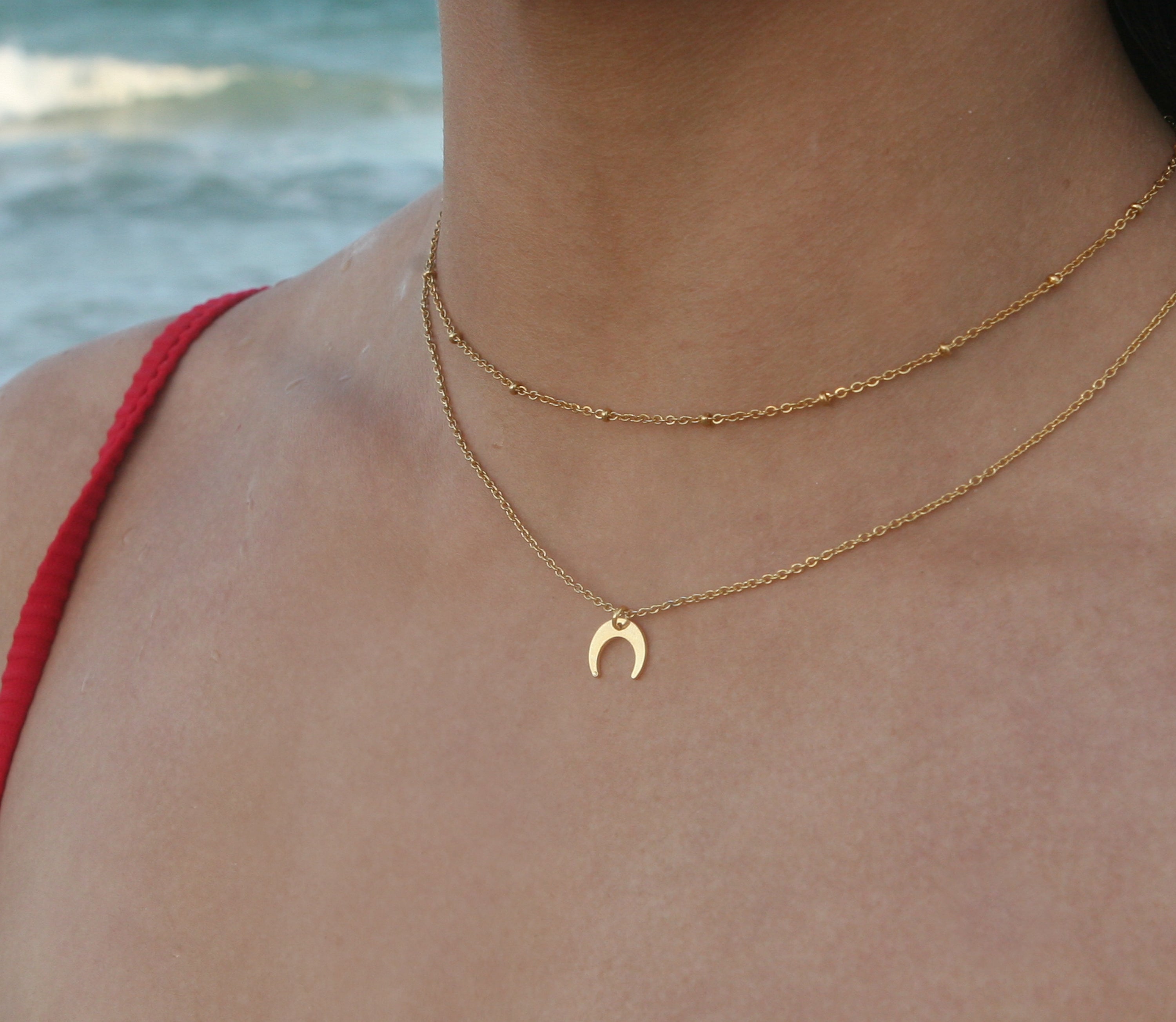 Zoe - 18k Gold Crescent Moon necklace - Ocean Wave Jewelry