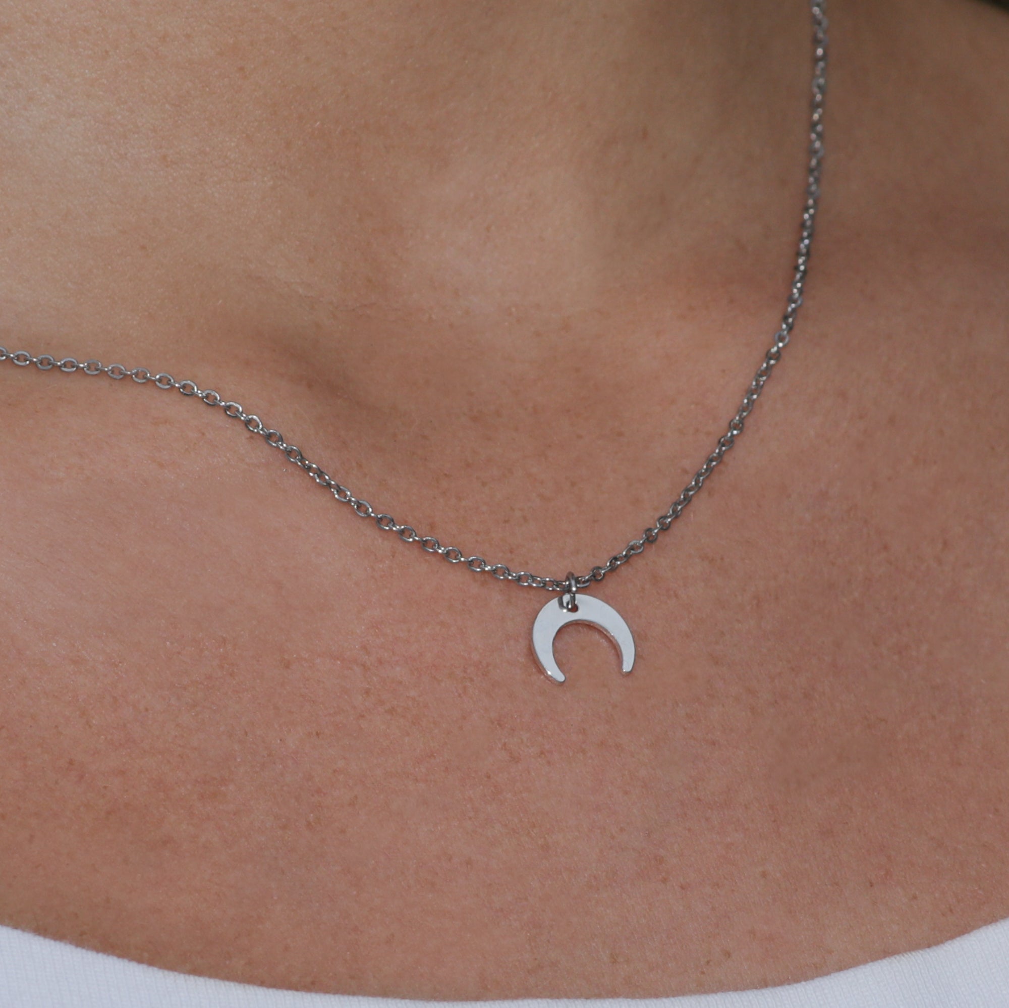 Zoe - Silver Crescent Moon Necklace - Ocean Wave Jewelry